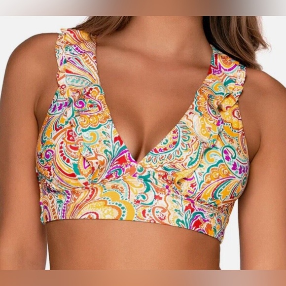 Colorful Paisley Ruffle Bikini Top - Picture 1 of 14